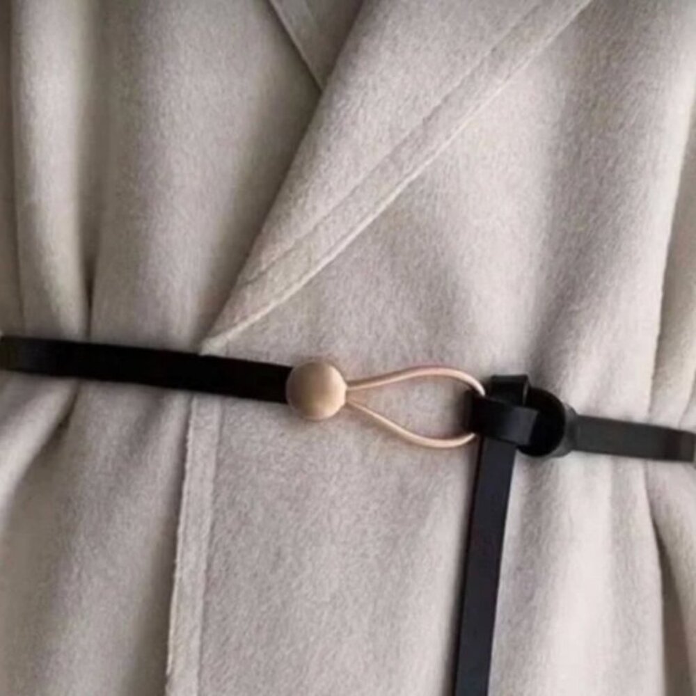 Black Leather Skinny Wrap Belt